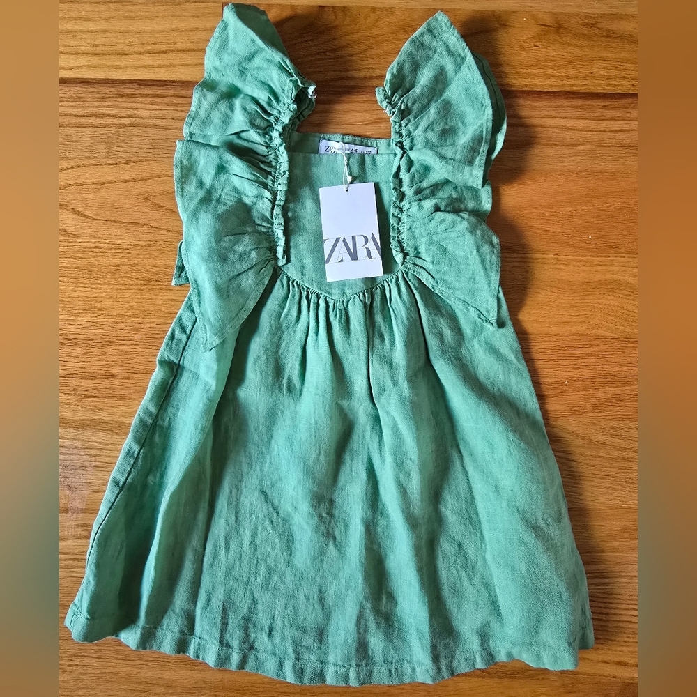 Zara Kids Casual Green Linen Dress